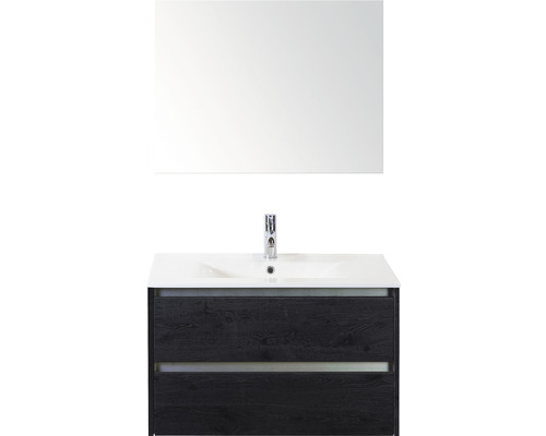 Kúpeľňový nábytkový set Sanox Dante farba čela black oak ŠxVxH 81 x 170 x 46 cm s keramickým umývadlom a zrkadlom