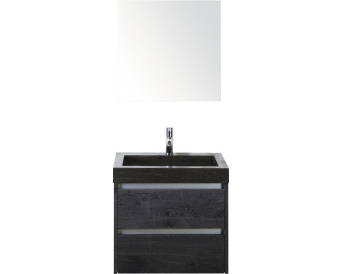 Kúpeľňový nábytkový set Sanox Dante farba čela black oak ŠxVxH 61 x 170 x 45,5 cm s umývadlom z prírodného kameňa a zrkadlom