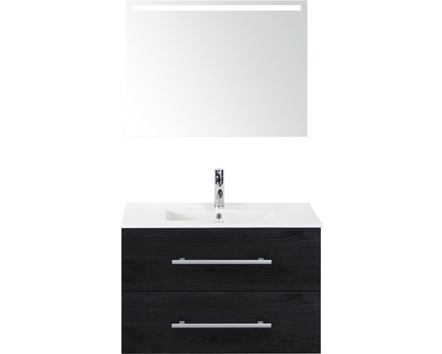 Kúpeľňový nábytkový set Sanox Stretto farba čela black oak ŠxVxH 81 x 170 x 39 cm s keramickým umývadlom a zrkadlom s LED osvetlením