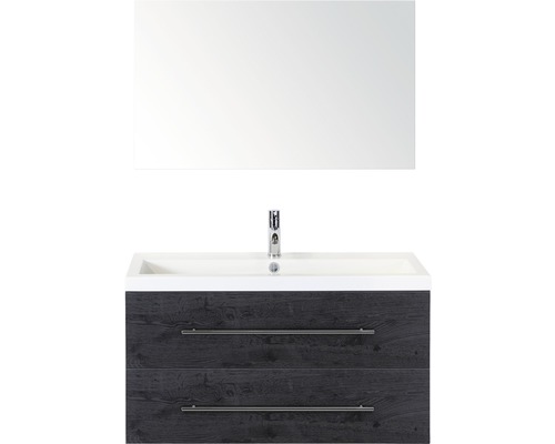 Kúpeľňový nábytkový set Sanox Straight farba čela black oak ŠxVxH 100 x 170 x 40 cm s umývadlom z minerálnej liatiny a zrkadlom