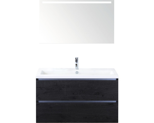 Kúpeľňový nábytkový set Sanox Vogue farba čela black oak ŠxVxH 101 x 170 x 41 cm s keramickým umývadlom a zrkadlom s LED osvetlením Kúpeľňový nábytkový set Sanox Vogue farba čela black oak ŠxVxH 101 x 170 x 41 cm s keramickým umývadlom a zrkadlom s LED osvetlením