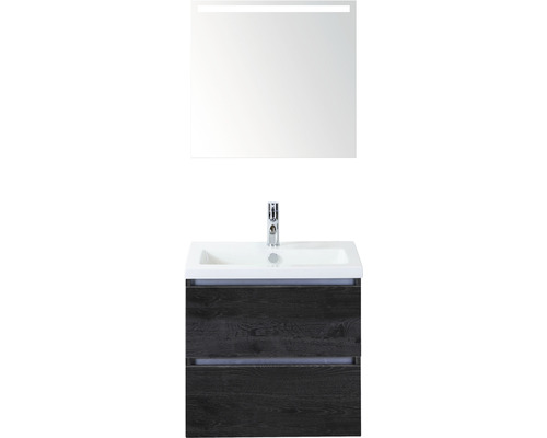 Kúpeľňový nábytkový set Sanox Vogue farba čela black oak ŠxVxH 61 x 170 x 41 cm s keramickým umývadlom a zrkadlom s LED osvetlením