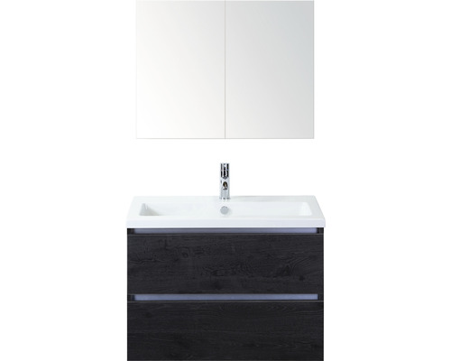 Kúpeľňový nábytkový set Sanox Vogue farba čela black oak ŠxVxH 81 x 170 x 41 cm s keramickým umývadlom a zrkadlovou skrinkou Kúpeľňový nábytkový set Sanox Vogue farba čela black oak ŠxVxH 81 x 170 x 41 cm s keramickým umývadlom a zrkadlovou skrinkou