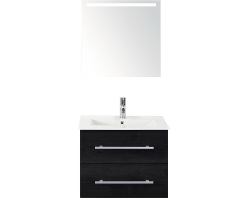 Kúpeľňový nábytkový set Sanox Stretto farba čela čierny dub ŠxVxH 61 x 170 x 39 cm s keramickým umývadlom a zrkadlom s LED osvetlením