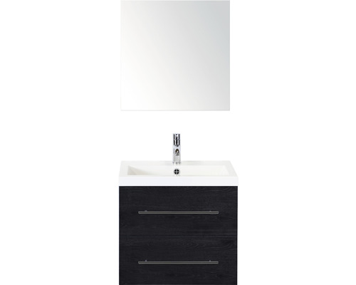 Kúpeľňový nábytkový set Sanox Straight farba čela black oak ŠxVxH 60 x 170 x 40 cm s umývadlom z minerálnej liatiny a zrkadlovou skrinkou