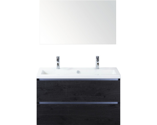 Kúpeľňový nábytkový set Sanox Vogue farba čela black oak ŠxVxH 101 x 170 x 41 cm s keramickým dvojitým umývadlom a zrkadlom Kúpeľňový nábytkový set Sanox Vogue farba čela black oak ŠxVxH 101 x 170 x 41 cm s keramickým dvojitým umývadlom a zrkadlom