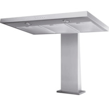 Voľne stojaci kovový digestor s osvetlením a filtrami.