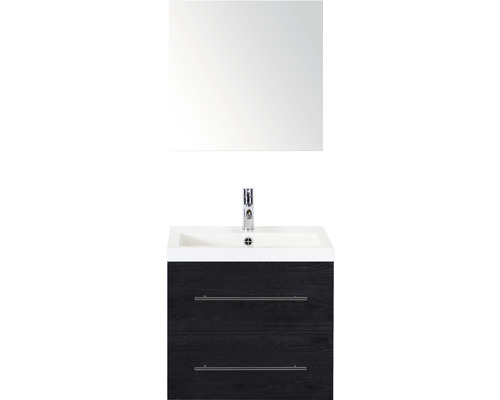 Kúpeľňový nábytkový set Sanox Straight farba čela black oak ŠxVxH 60 x 170 x 40 cm s umývadlom z minerálnej liatiny a zrkadlom