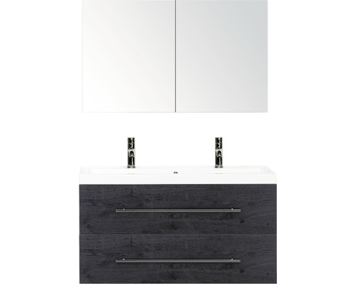 Kúpeľňový nábytkový set Sanox Straight farba čela black oak ŠxVxH 100 x 170 x 40 cm s dvojitým umývadlom z minerálnej liatiny a zrkadlovou skrinkou Kúpeľňový nábytkový set Sanox Straight farba čela black oak ŠxVxH 100 x 170 x 40 cm s dvojitým umývadlom z minerálnej liatiny a zrkadlovou skrinkou