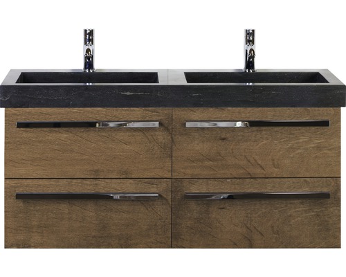 Skrinka pod umývadlo s dvoma umývadlami a štyrmi zásuvkami