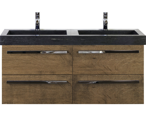 Skrinka pod umývadlo s dvomi umývadlami a štyrmi zásuvkami