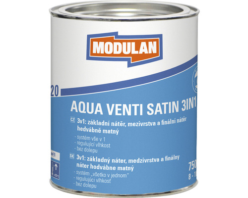3v1 základný náter, medzivrstva a finálny náter hodvábne matný Modulan Aqua Venti Satin 3in1 RAL6005 Zelená 750 ml