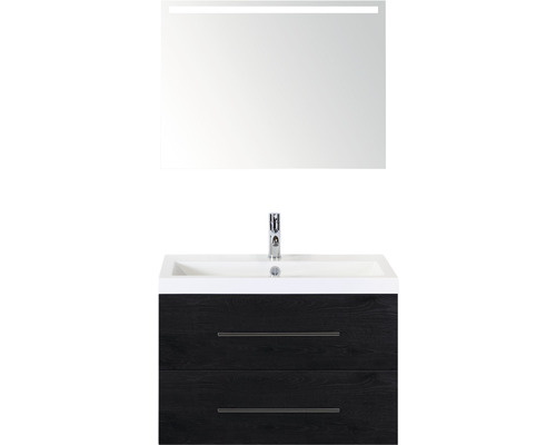 Kúpeľňový nábytkový set Sanox Straight farba čela black oak ŠxVxH 80 x 170 x 40 cm s umývadlom z minerálnej liatiny a zrkadlom s LED osvetlením