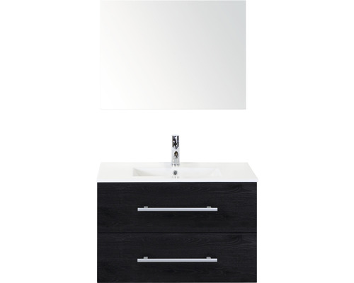 Kúpeľňový nábytkový set Sanox Stretto farba čela black oak ŠxVxH 81 x 170 x 39 cm s keramickým umývadlom a zrkadlom
