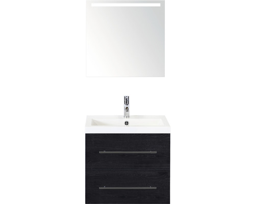 Kúpeľňový nábytkový set Sanox Straight farba čela black oak ŠxVxH 60 x 170 x 40 cm s umývadlom z minerálnej liatiny a zrkadlom s LED osvetlením
