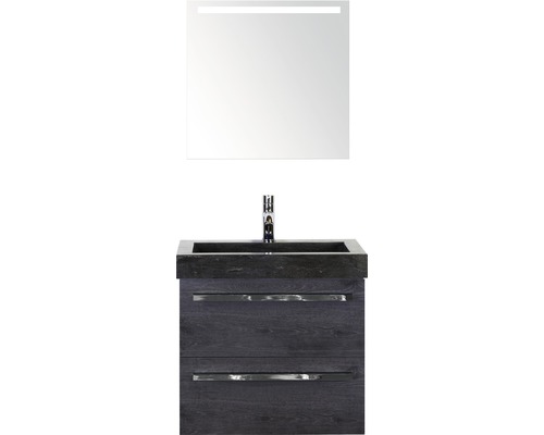 Kúpeľňová zostava Sanox Seville prírodný kameň zrkadlo 60 cm dub čierny s LED Kúpeľňová zostava Sanox Seville prírodný kameň zrkadlo 60 cm dub čierny s LED