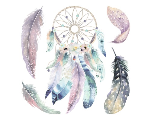 Ilustrácia lapača snov s pierkami