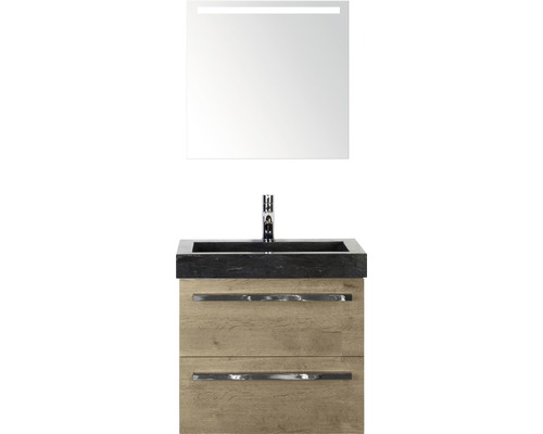 Kúpeľňová zostava Sanox Seville prírodný kameň zrkadlo 60 cm dub svetlý s LED Kúpeľňová zostava Sanox Seville prírodný kameň zrkadlo 60 cm dub svetlý s LED