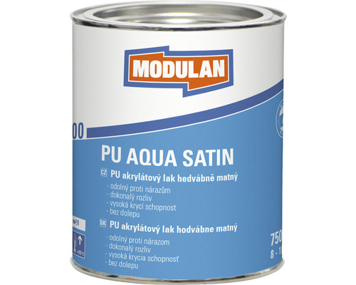 PU akrylátový lak hodvábne matný Modulan PU Aqua Satin RAL9016 Dopravná biela 750 ml