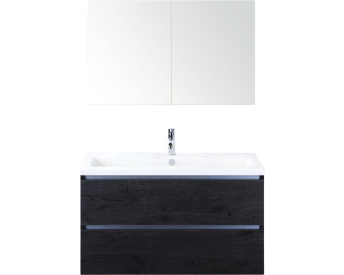 Kúpeľňový nábytkový set Sanox Vogue farba čela black oak ŠxVxH 101 x 170 x 41 cm s keramickým umývadlom a zrkadlovou skrinkou Kúpeľňový nábytkový set Sanox Vogue farba čela black oak ŠxVxH 101 x 170 x 41 cm s keramickým umývadlom a zrkadlovou skrinkou