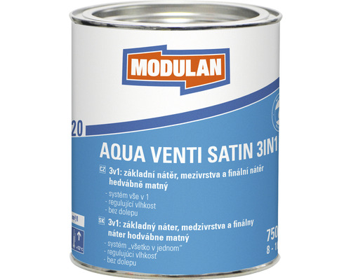 3v1 základný náter, medzivrstva a finálny náter hodvábne matný Modulan Aqua Venti Satin 3in1 RAL3000 Ohnivo červená 750 ml