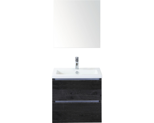 Kúpeľňový nábytkový set Sanox Vogue farba čela black oak ŠxVxH 61 x 170 x 41 cm s keramickým umývadlom a zrkadlovou skrinkou Kúpeľňový nábytkový set Sanox Vogue farba čela black oak ŠxVxH 61 x 170 x 41 cm s keramickým umývadlom a zrkadlovou skrinkou