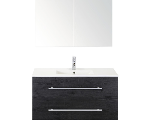 Kúpeľňový nábytkový set Sanox Stretto farba čela black oak ŠxVxH 101 x 170 x 39 cm s keramickým umývadlom a zrkadlovou skrinkou