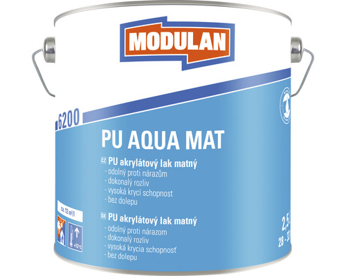 PU akrylátový lak matný Modulan PU Aqua Mat RAL9010 Biela 2,5 l Vedro polyuretánovej akrylátovej farby matný