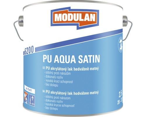 PU akrylátový lak hodvábne matný Modulan PU Aqua Satin RAL9016 Dopravná biela 2,5 l