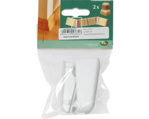 Sada rohových spojok soklovej lišty s dvoma bielymi rohovými spojkami v balení