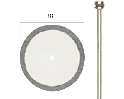 Rozmery leštiaceho kotúča s kolíkom, priemer 38 milimetrov