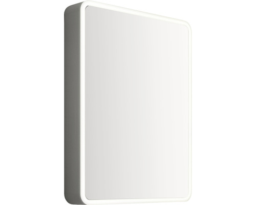 Zrkadlová skrinka s osvetlením Focco 60 x 70 cm matná sivá LED IP 44 Biela zrkadlová skrinka s osvetlením