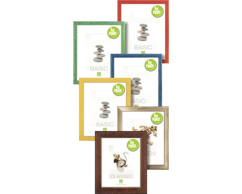 Viacero rámikov na obrazy v rôznych farbách a prevedeniach.