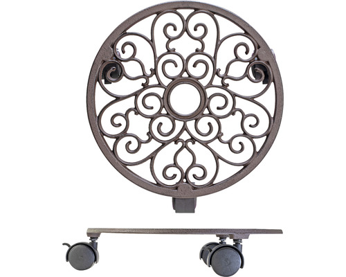 Kovová kolieska pod kvetináče so zdobeným povrchom