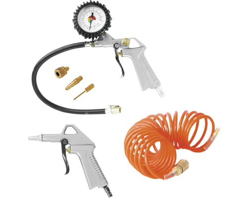 Sada hustilky pneumatík s manometrom, ofukovacia pištoľ a špirálová hadica