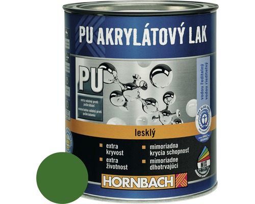 PU akrylátový lak na vodnej báze Hornbach listová zelená lesklý 375 ml PU akrylátový lak v plechovke s logom Hornbach