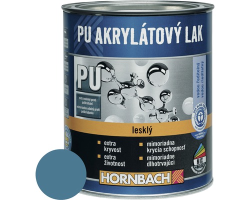 PU akrylátový lak na vodnej báze Hornbach tyrkysová lesklý 375 ml Plechovka PU akrylátového laku od spoločnosti Hornbach