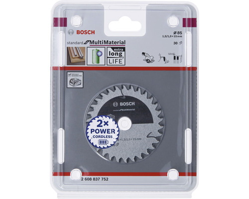 Pílový list Bosch Multimaterial s priemerom 85 milimetrov v blistri
