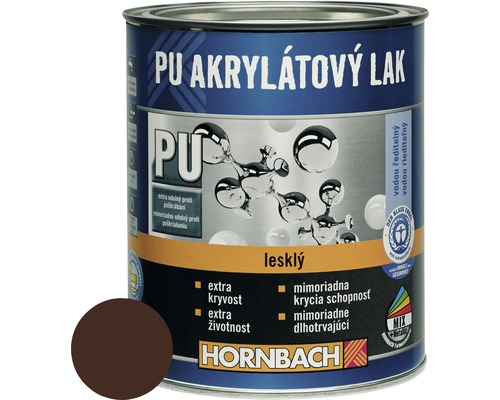 PU akrylátový lak na vodnej báze Hornbach čokoládovo hnedá lesklý 375 ml Plechovka PU akrylátového laku od spoločnosti Hornbach