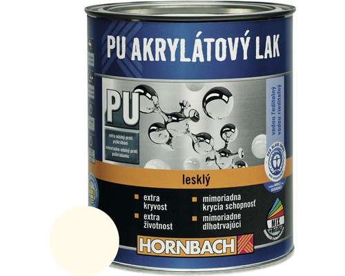 PU akrylátový lak na vodnej báze Hornbach krémová lesklý 375 ml Plechovka PU akrylátového laku od spoločnosti Hornbach