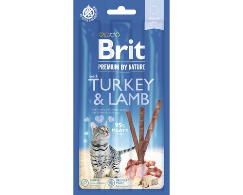 Maškrty pre mačky Brit Premium by Nature Turkey&Lamb 3 ks Brit Premium by Nature tyčinky pre mačky s morčacím a jahňacím mäsom