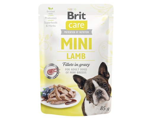 Kapsička pre psov Brit Care Mini Lamb filety v šťave 85 g Brit Care Mini Jahňacie krmivo pre psov v 85-gramovom vrecku