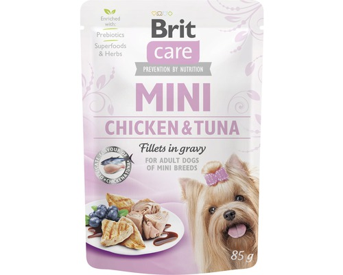 Kapsička pre psov Brit Care Mini Chicken & Tuna filety v šťave 85 g Brit Care Mini krmivo pre psov s kuracím mäsom a tuniakom v 85-gramovom balení
