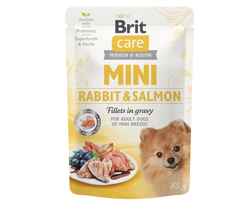 Kapsička pre psov Brit Care Mini Rabbit & Salmon filety v šťave 85 g