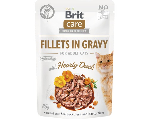 Kapsička pre mačky Brit Care Cat Hearty Duck Gravy 85 g Brit Care krmivo pre mačky, filety v omáčke s kačicou, 85 gramov
