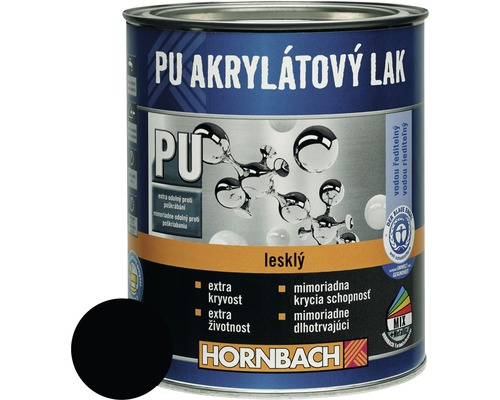 PU akrylátový lak na vodnej báze Hornbach čierna lesklý 375 ml