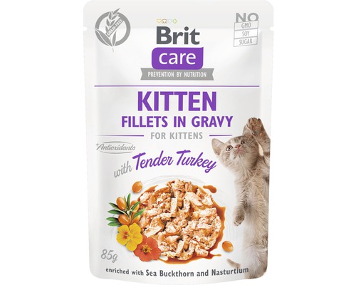 Kapsička pre mačky Brit Care Cat Tender Turkey for Kitten Gravy 85 g Brit Care Kitten vlhké krmivo s receptúrou s jemným morčacím mäsom