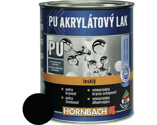 PU akrylátový lak na vodnej báze Hornbach čierna lesklý 750 ml