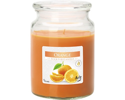 Vonná sviečka v skle POMARANČ 500 g Oranžová vonná sviečka v pohári