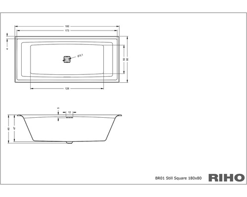 Technický nákres vane s rozmermi